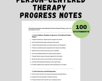 Notes de progression de la thérapie centrée sur la personne Modèle de counseling modifiable Documentation sur la santé mentale Word PDF pour les thérapeutes Déclarations cliniques