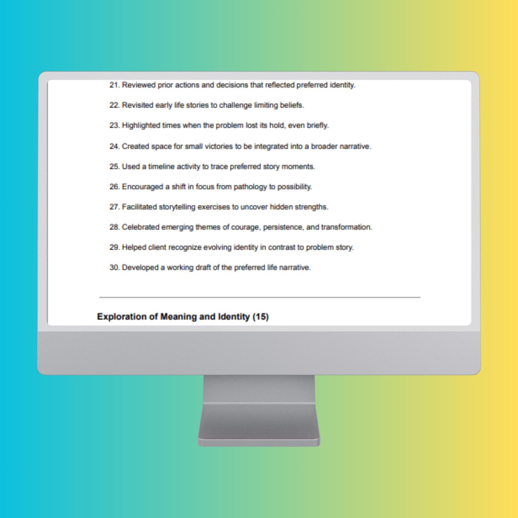 Narrative Therapy Progress Note Statements Printable Counseling ...
