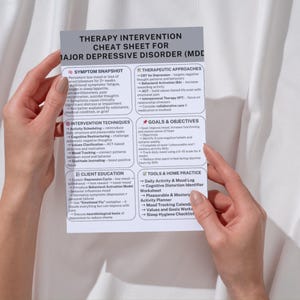 MDD Therapy Cheat Sheet Printable Depression Counseling Tool CBT Mental ...
