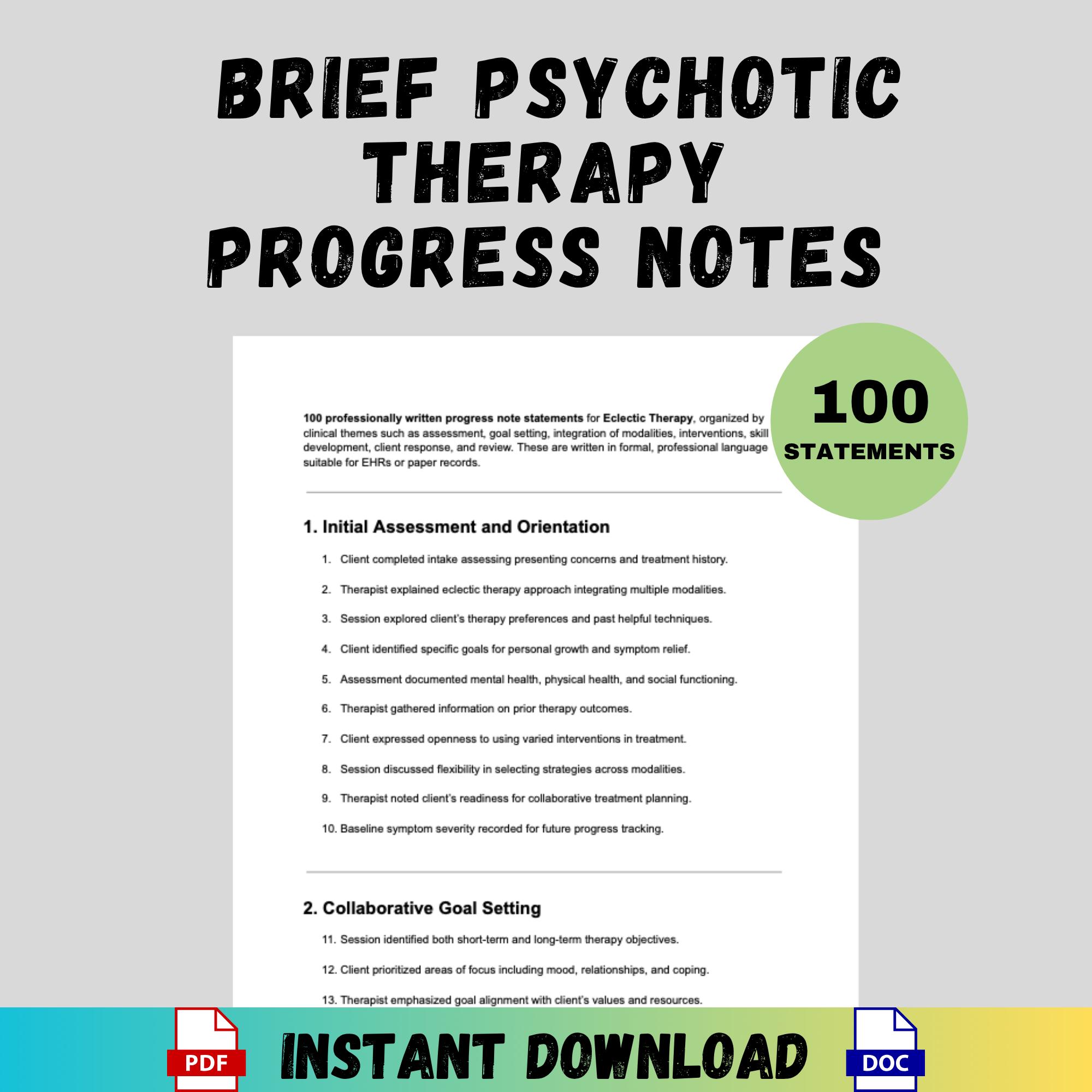 Brief Psychotic Therapy Progress Notes Mental Health Documentation