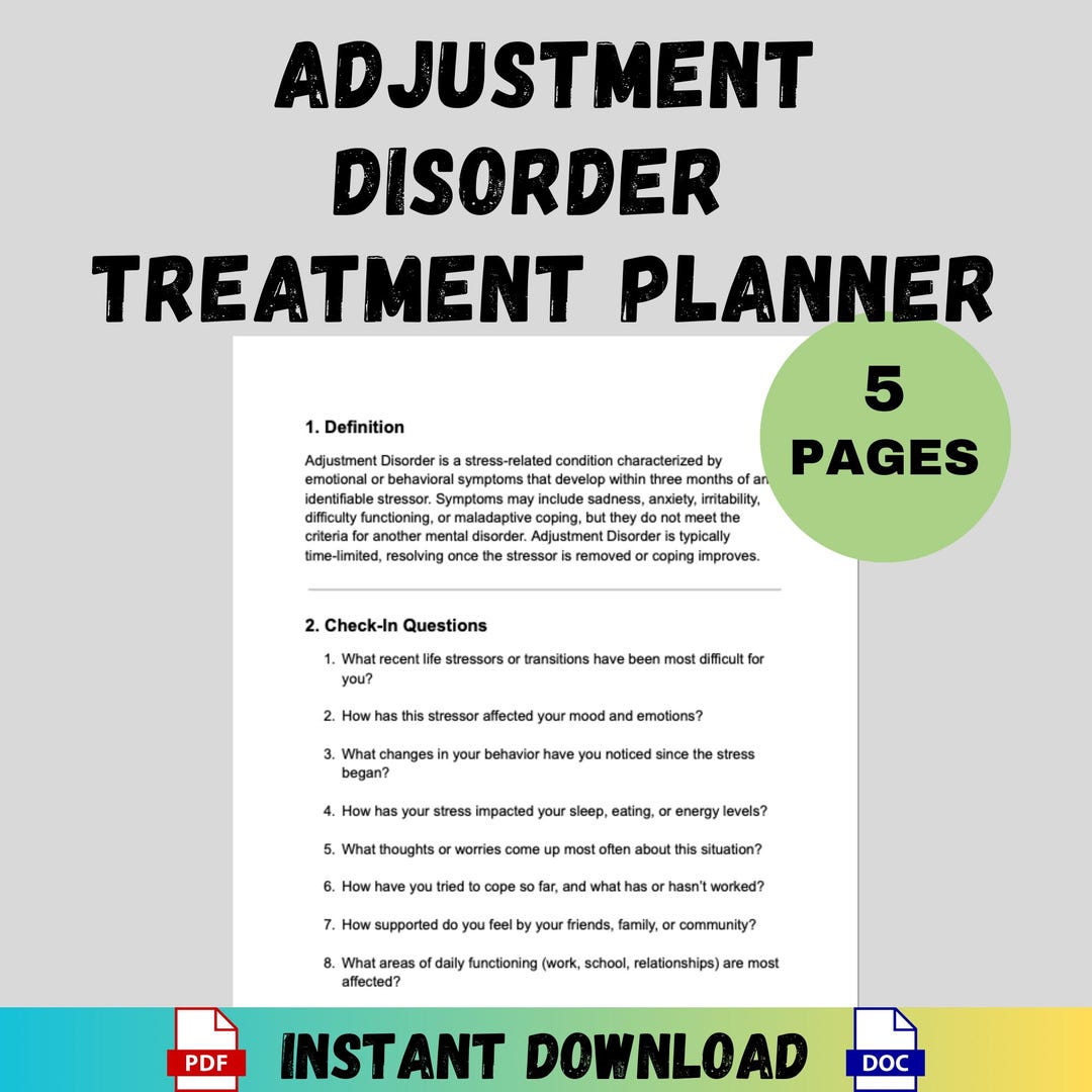 Adjustment Disorder Treatment Planner Therapists Counseling Tools ...