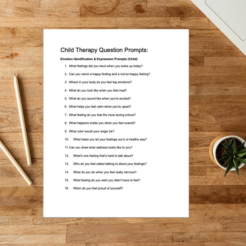 Child Therapy Prompts: Social Skills, Emotions (PDF & Word) - Etsy