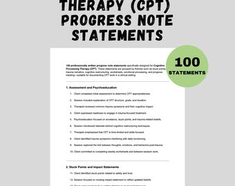 Cognitieve verwerkingstherapie Aantekeningen CPT-voortgangsverklaringen Geestelijke gezondheidsdocumentatie Klinisch adviseur Traumagerichte therapie Kantoorhulp