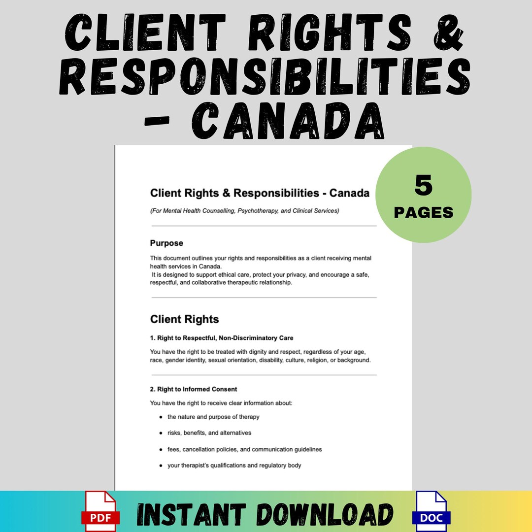 Printable Client Rights Canada Therapist Client Rights Responsibilities Policy Template ...