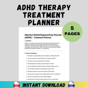 ADHD-behandlingsplanerare för terapeuter Rådgivningsverktyg KBT Mål för exekutiva funktioner Interventioner Framstegsanteckningar Redigerbart ord Psykisk hälsa