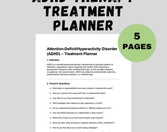 Planificador de tratamiento para el TDAH para terapeutas Herramientas de asesoramiento TCC Objetivos de la función ejecutiva Intervenciones Notas de progreso Word editable Salud mental