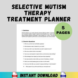 Selective Mutism Treatment Planner for Therapists | Counseling Goals, Interventions & Progress Notes | Editable Template