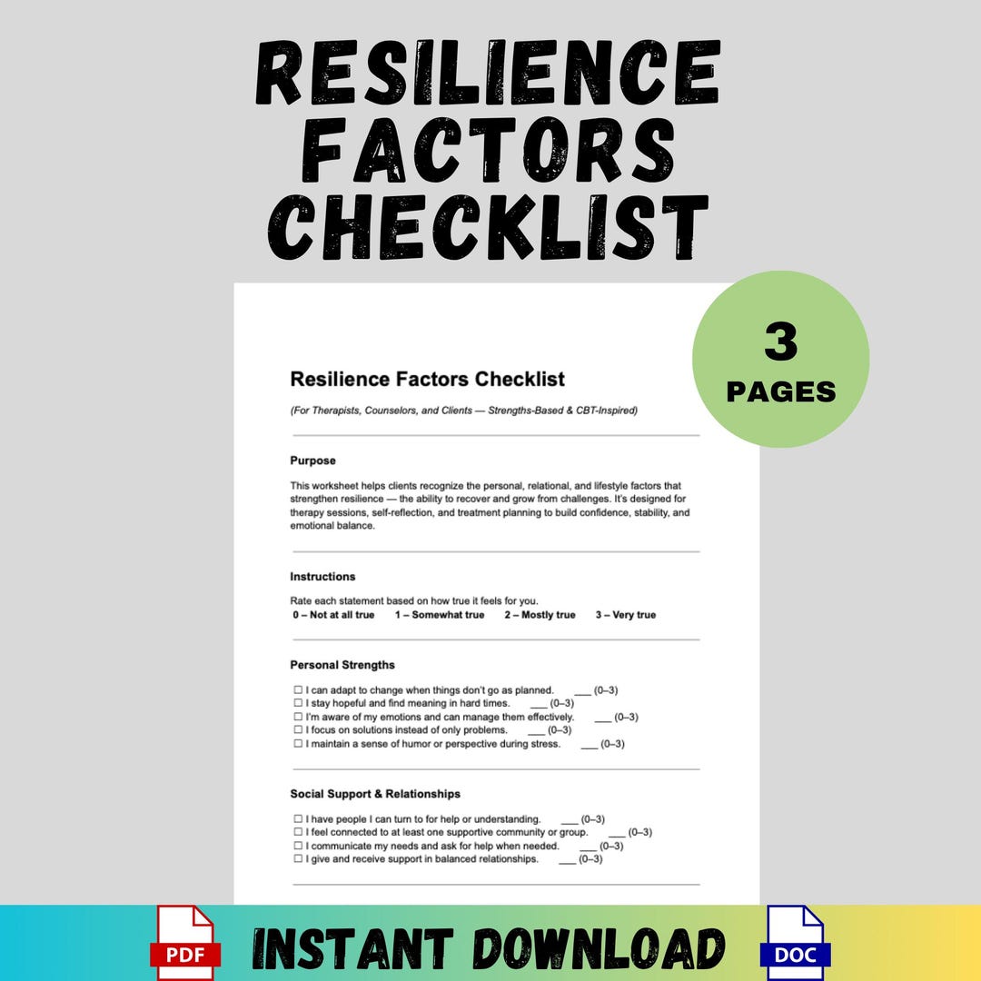 Resilience Factors Checklist Therapist Tool Strengths Based CBT ...