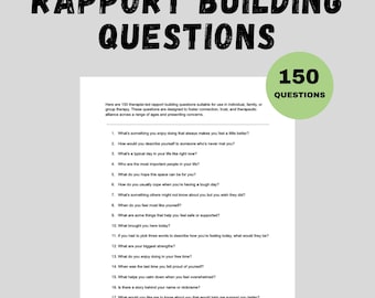 Therapy Rapport Building Questions PDF Counseling Icebreakers for Adults Teens Kids Intake Mental Health Printable Therapist Tool Download