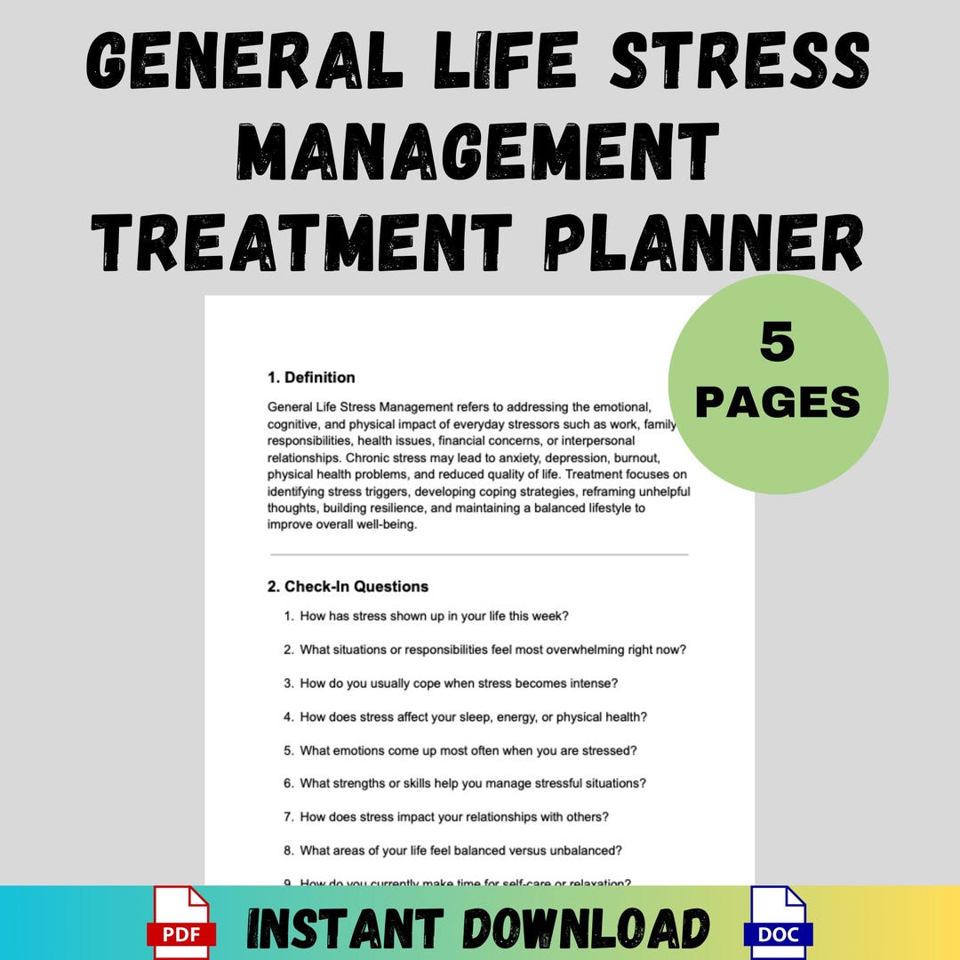 General Life Stress Management Treatment Planner Therapists Counseling ...