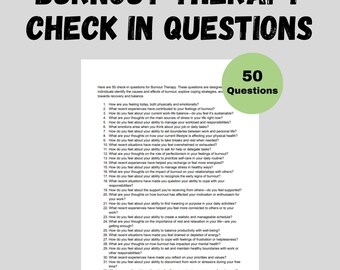 Preguntas de control sobre el tratamiento del síndrome de burnout Herramientas de asesoramiento sobre el síndrome de burnout Hojas de trabajo sobre salud mental Recursos para terapeutas PDF imprimible Descarga digital Doc