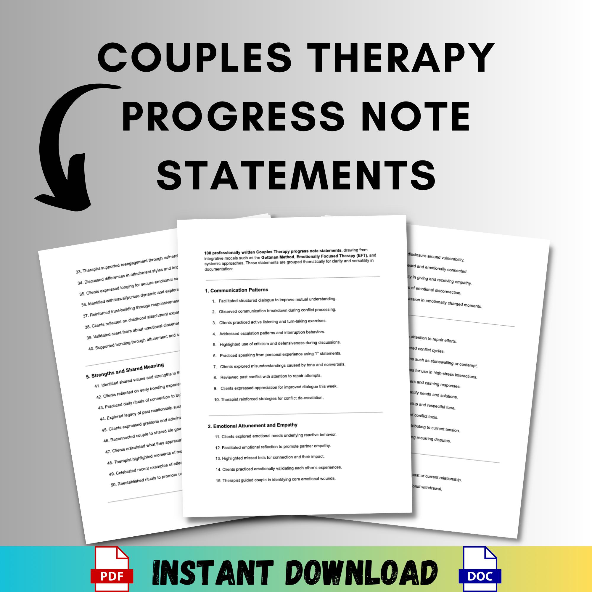 Relationship Notes Couples Therapy Progress Notes for Therapists Lmfts Editable Counseling ...