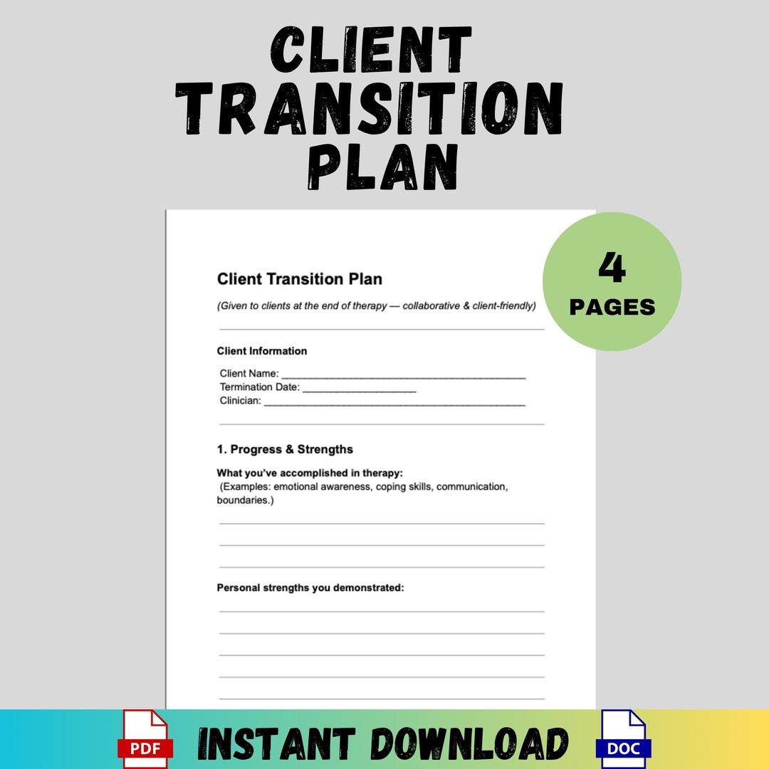 Client Transition Plan Therapy Termination Worksheet Mental Health ...
