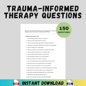 Trauma-Informed Therapy Questions PDF Word Mental Health 150 Prompts Counseling Worksheet CBT DBT Tool Therapist Journal Guide Therapy Tool
