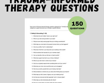 Trauma-Informed Therapy Questions PDF Word Mental Health 150 Prompts Counseling Worksheet CBT DBT Tool Therapist Journal Guide Therapy Tool