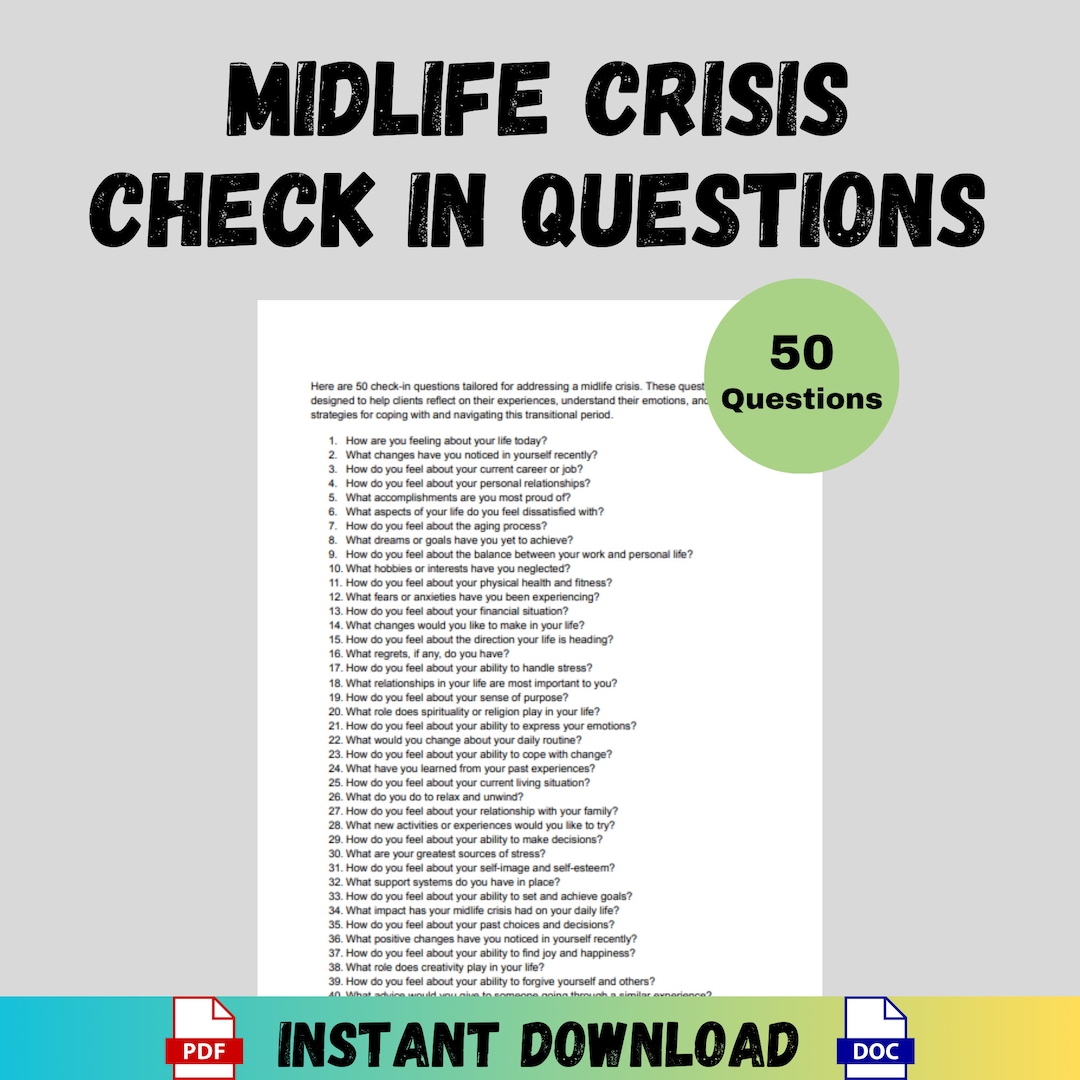 Midlife Crisis Therapy Check in Questions Midlife Counseling Tools