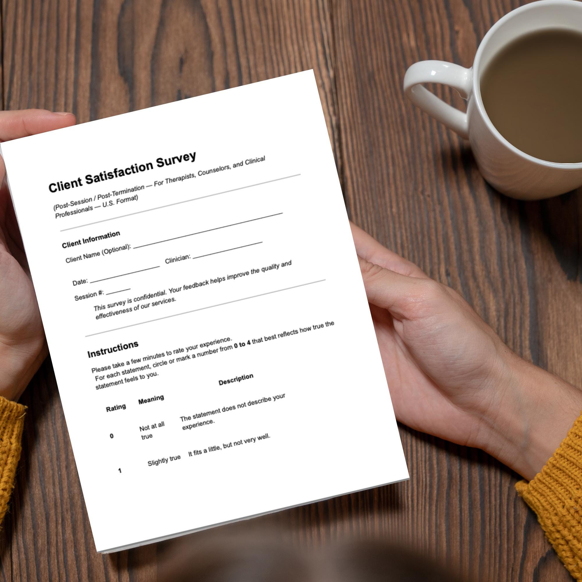 Client Satisfaction Survey Therapist Tool Editable PDF Word Counseling ...