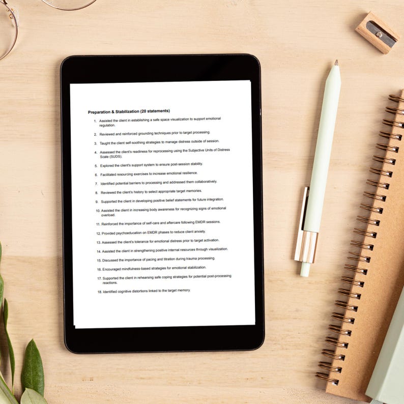 EMDR Progress Note Statements for Therapists Counseling Tool for Trauma ...