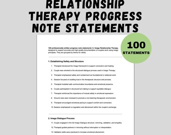 Imago Relationship Therapy Progress Notes Couples Counseling Documentation Tool Printable PDF Word Therapist Resource Clinical Worksheet