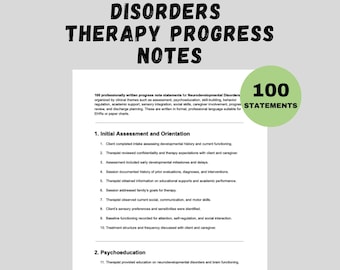 Notes de progression des troubles neurodéveloppementaux Modèle de documentation sur la thérapie clinique Formulaire de conseil modifiable