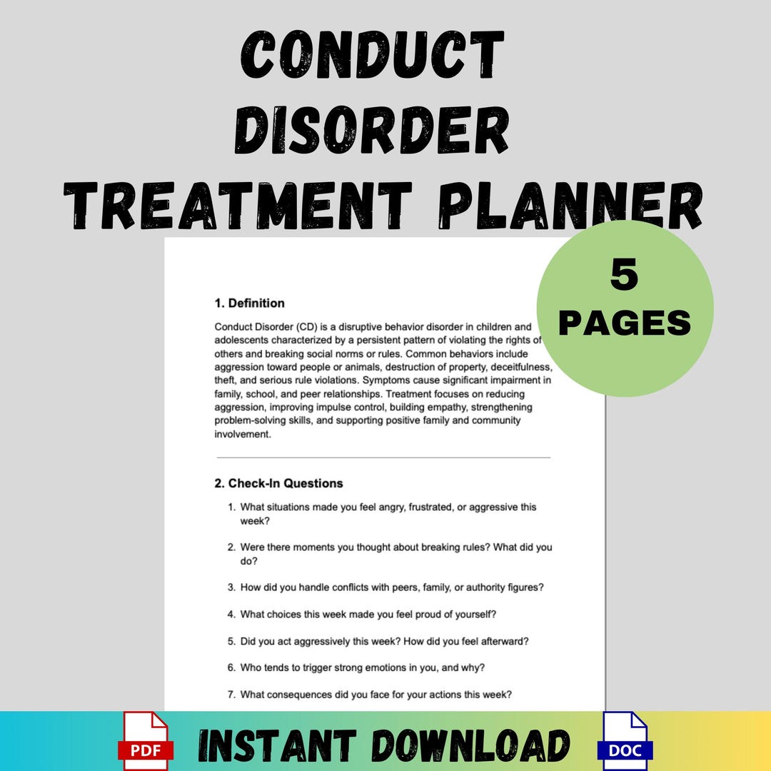 Disorder Cd Conduct Disorder CD Treatment Planner for Therapists Counseling Check ...