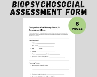 Formulario de evaluación biopsicosocial integral Herramienta para terapeutas Admisión de asesoramiento Evaluación clínica editable Herramienta de evaluación de salud mental