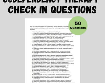 Codependency Therapy Check In Questions Counseling Tools Therapist Mental Health Printable PDF Searchable Doc Counselor Digital Download