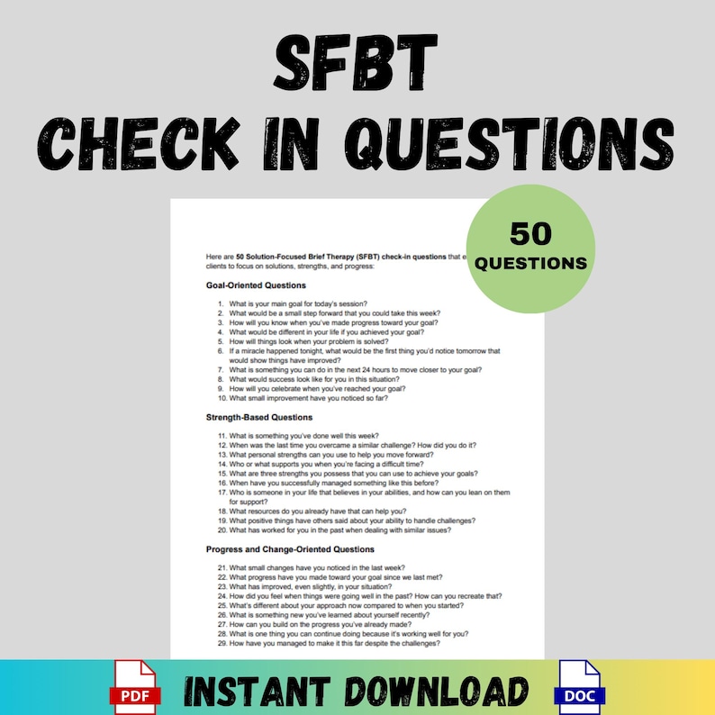 Solution-focused Brief Therapy Check in Questions SFBT Counseling Tool ...