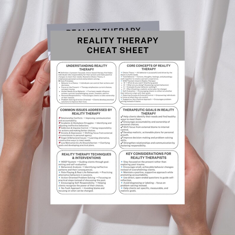 Reality Therapy Cheat Sheet Counseling Tools for Reality Therapy ...