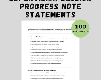 Supervision Session Progress Notes Supervisors Perspective Editable Clinical Documentation Template Counselors in Training Licensure Prep