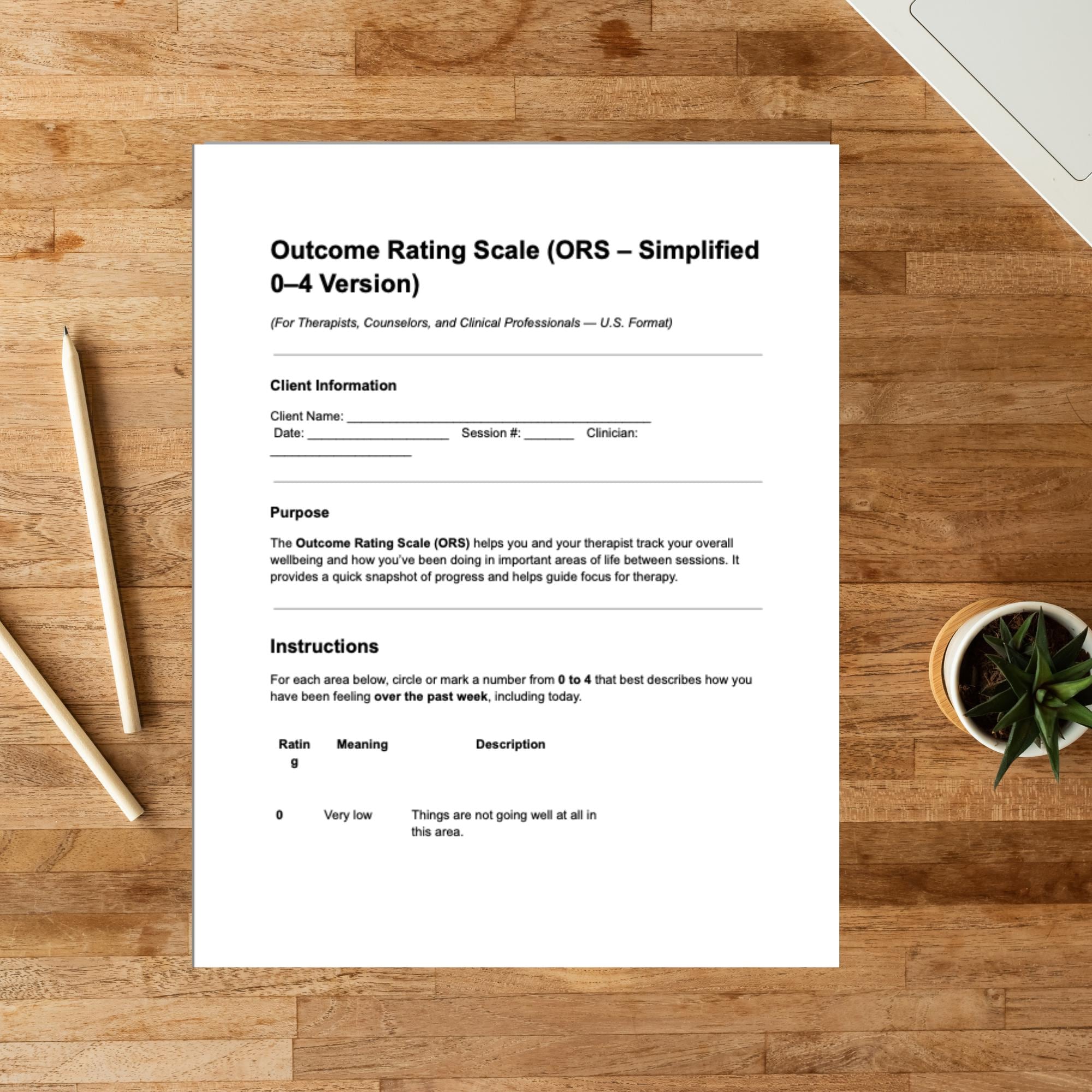 Ors Scale Pdf Outcome Rating Scale ORS Template Therapist Tool Editable PDF Word ...