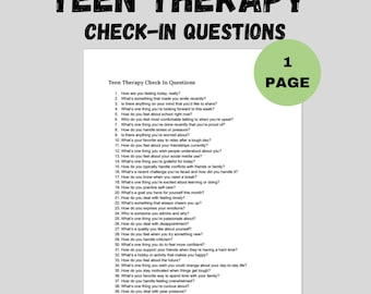 Teen Therapy Check In Questions Counseling Tools Therapist Mental Health Printable PDF and Searchable Word Doc Counselor Digital Download