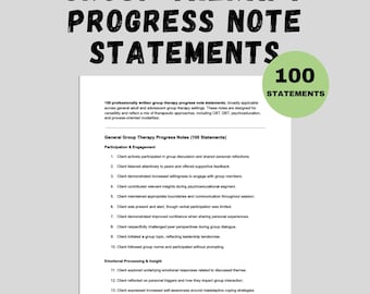 Group Therapy Progress Note Statements SOAP DAP Clinical Documentation Tool Counselors Group Counseling Addiction Therapy Group Seettings