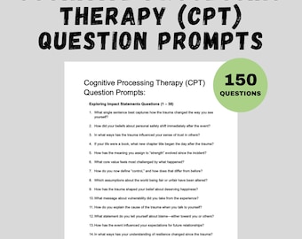 CPT Cognitive Processing Therapy Questions Printable Prompts Trauma Counseling Check-In Tool Therapist Resource Editable PDF Word Download