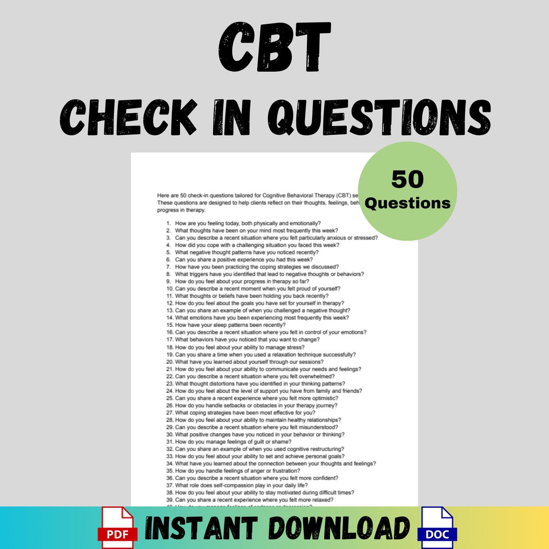 Cognitive Behavioral Therapy Check in Questions Counseling Tools ...
