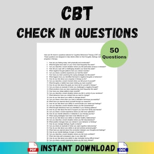 Cognitive Behavioral Therapy Check In Questions Counseling Tools Therapist Mental Health Counselor CBT Digital Download PDF Printable Word