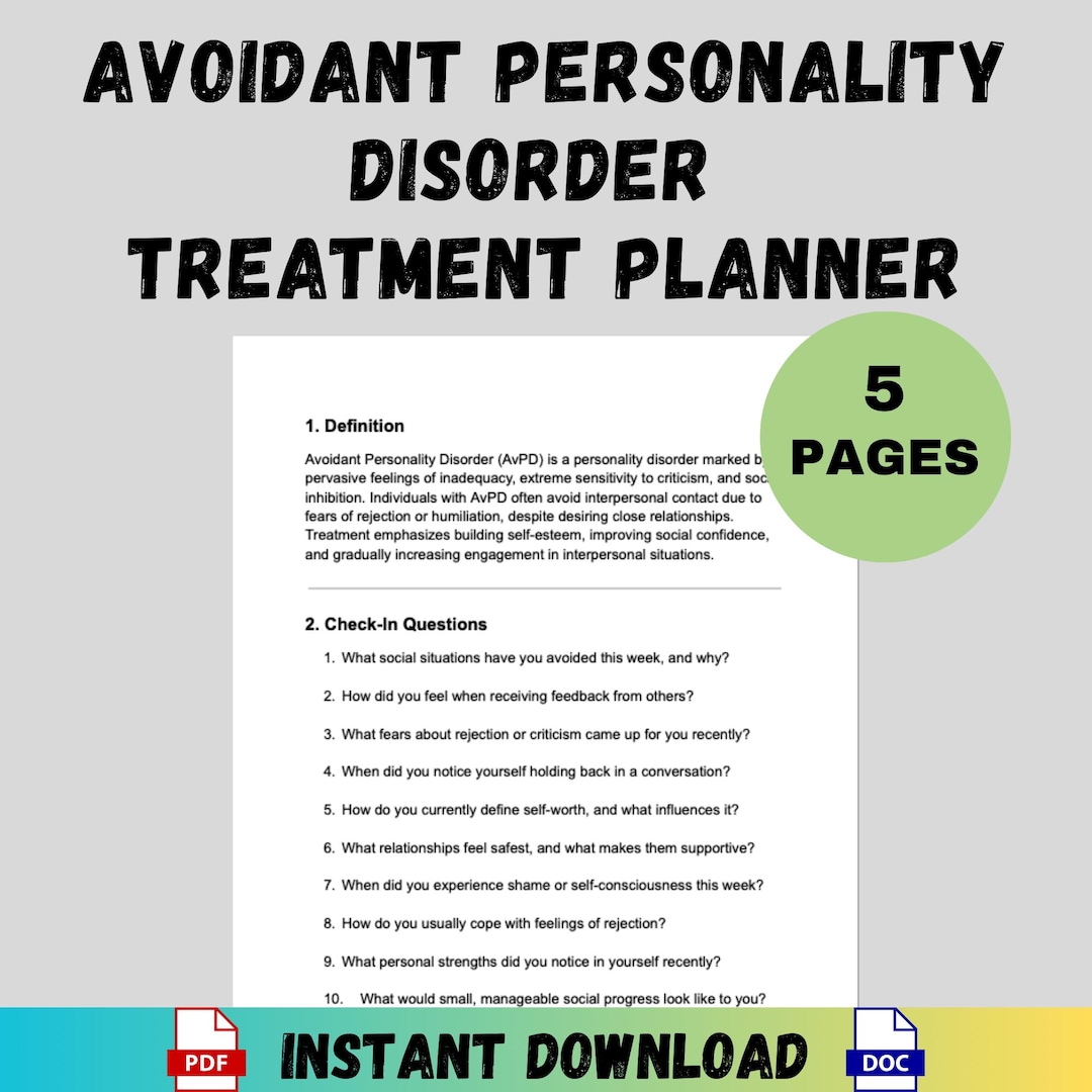 Avoidant Personality Disorder Treatment Planner Avpd Therapy CBT Schema ...