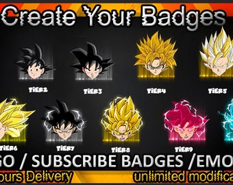 Goku Twitch sub badges / Goku Twitch emotes/ Goku badges for streamers / Goku Subscriber Badges