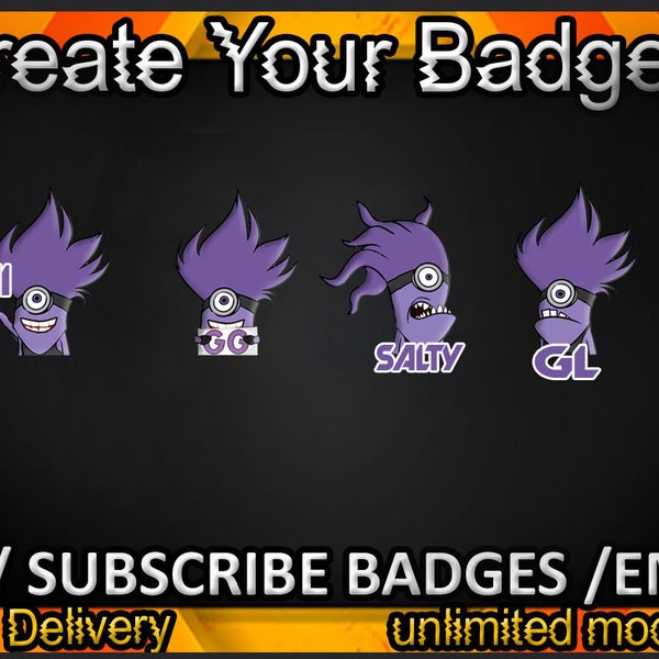 Sous-badges Minion Twitch/Emotes Minion Twitch/Badges Minion pour streamers/Badges d'abonné Minion