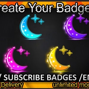 Moon Twitch sub badges / Moon Twitch emotes/ Moon badges for streamers / Moon Subscriber Badges image 1