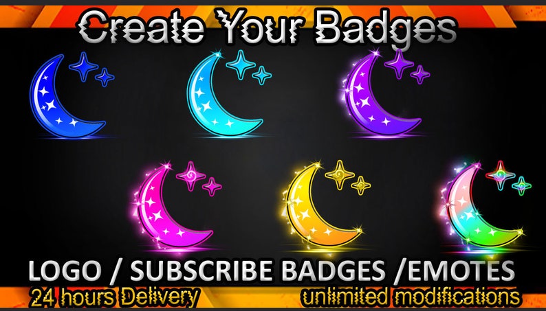 Moon Twitch sub badges / Moon Twitch emotes/ Moon badges for streamers / Moon Subscriber Badges image 1
