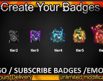Dj Twitch sub badges / Dj Twitch emotes/ Dj badges for streamers / Dj Subscriber Badges