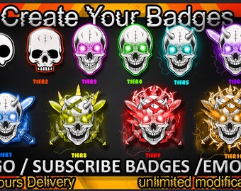Skull Twitch sub badges / Skull Twitch emotes/ Skull badges for streamers / Skull Subscriber Badges