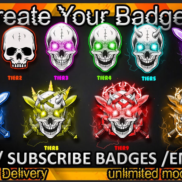 Sous-badges Skull Twitch / Emotes Skull Twitch / Badges Skull pour streamers / Badges d'abonné Skull