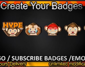 Monkey Twitch sub badges / Monkey Twitch emotes/ Monkey badges for streamers / Monkey Subscriber Badges