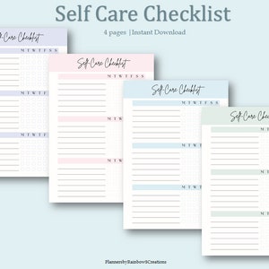 Self-Care Checklist Printable | Daily Wellness Routine | Mental Health Tracker | 4 Color Variants | Digital Download PDF | A4 & Letter Size
