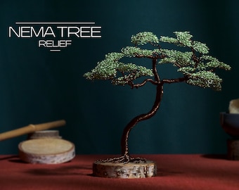 Japanische Metall-Baum-Skulptur, Draht-Bonsai-Mittelstück, Baum des Lebens Kunst, handgefertigte Büro-Schreibtischdekoration, Zen-Wohnkultur-Geschenkverzierung