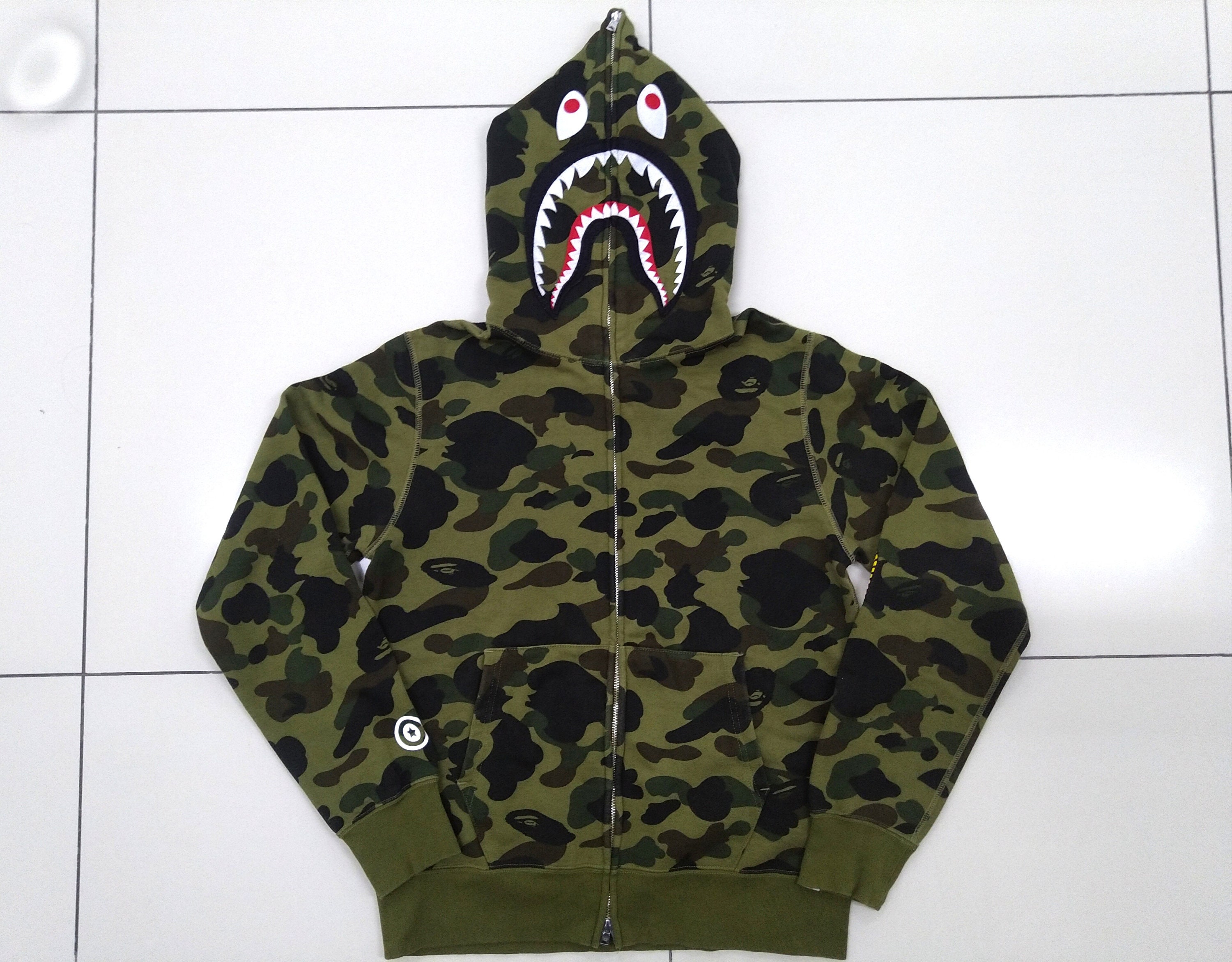 @A BATHING APE BAPE JACKET COAT EMBROIDERY SHARK FULL ZIP HOODIE COTTON ...