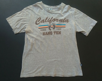 Vintage Hang Ten California T-shirt 80s 90s Striped Big Logo Surfing Hawaii