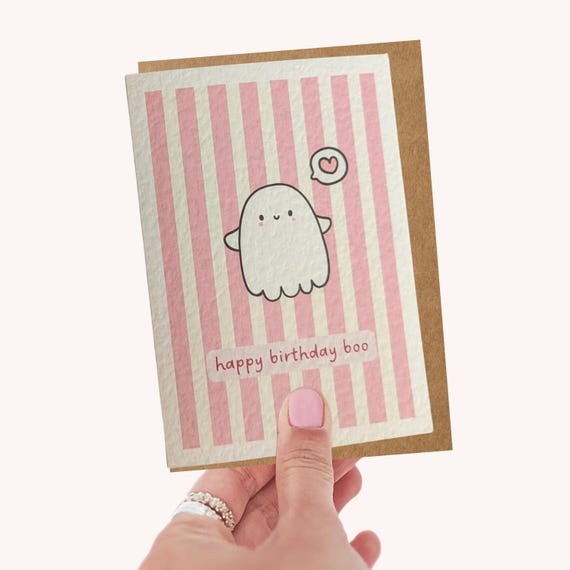 Happy Birthday Boo Card,Halloween Ghost Card for Friend, Cute Ghost Birthday Card, Ghost October Birthday Card, Pink Halloween Birthday Card